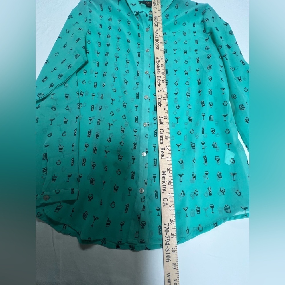 ZINK OF LONDON LONG SLEEVE SHEER LIKE FUN SHIRT MEDIUM TURQUOISE SIZE LARGE - Picture 2 of 13